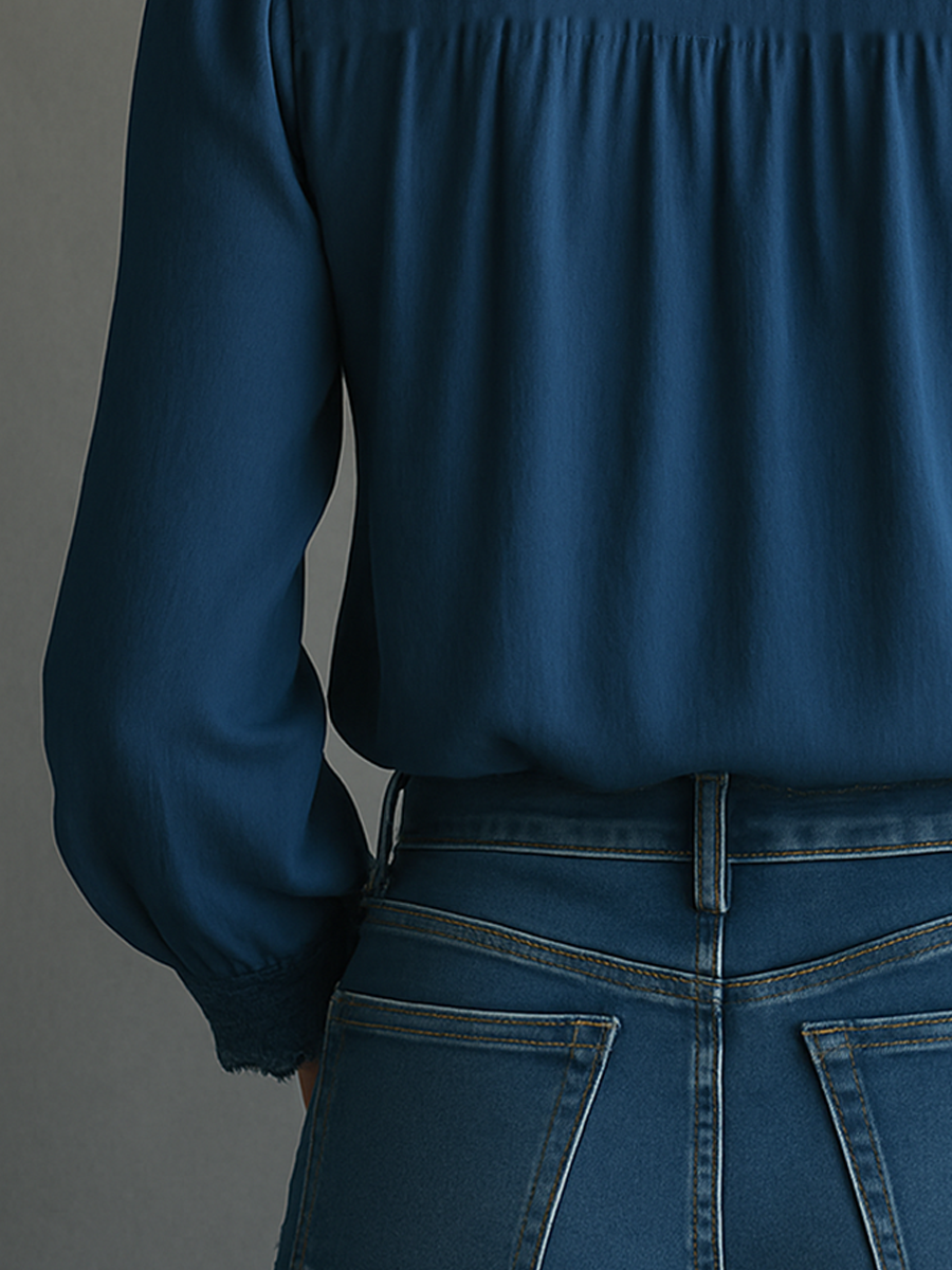 Regal Charm Embroidered Blue Lace Blouse