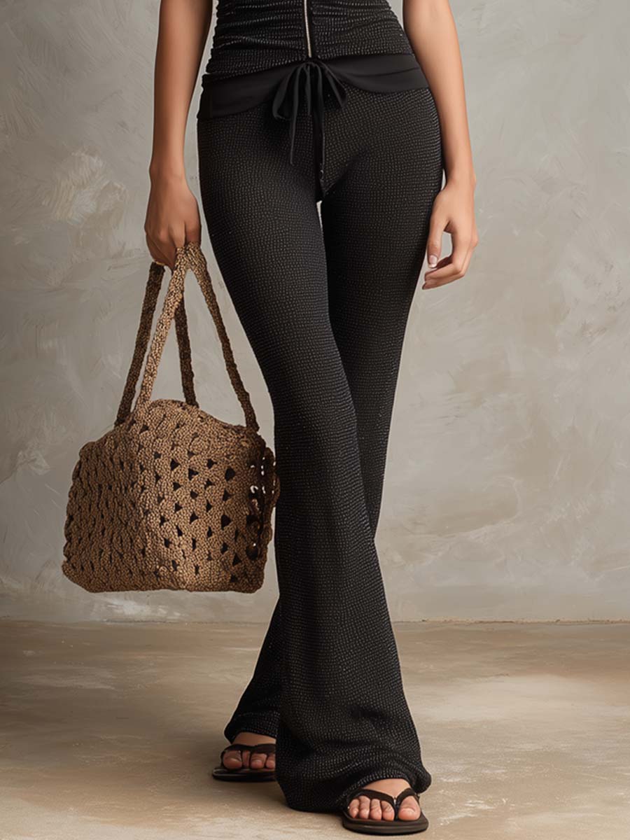 Vintage Lace Trim Zip-neck Knitted Blouse