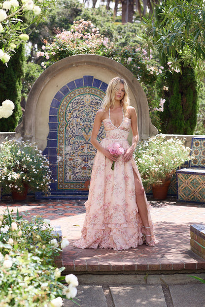 The Marlette Dress in Peach Tapestry