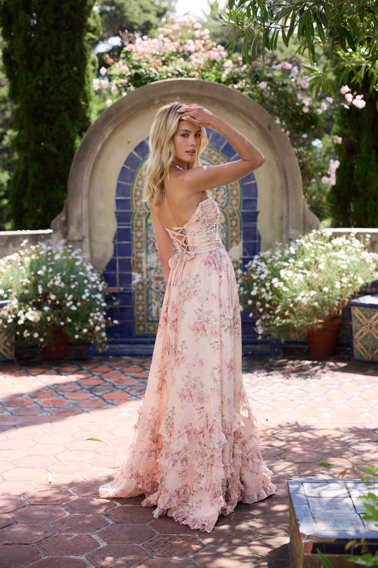 The Marlette Dress in Peach Tapestry