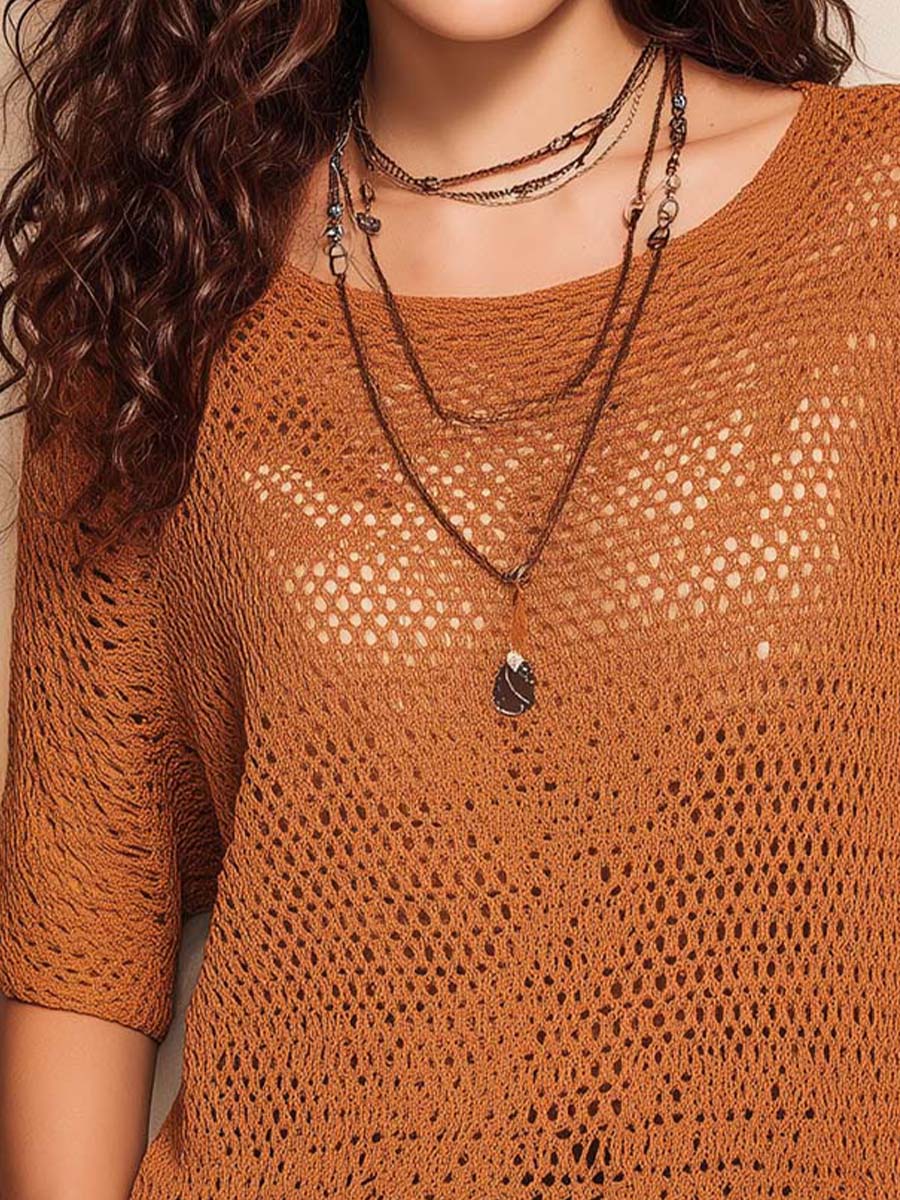 Boho Open-Knit Short Sleeve Top