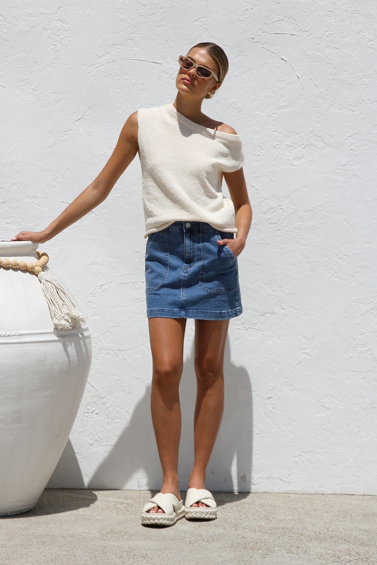 Liora One-Shoulder Knit Cream