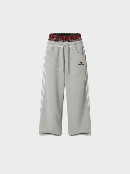 Plaid Layer Wide-Leg Sweatpants