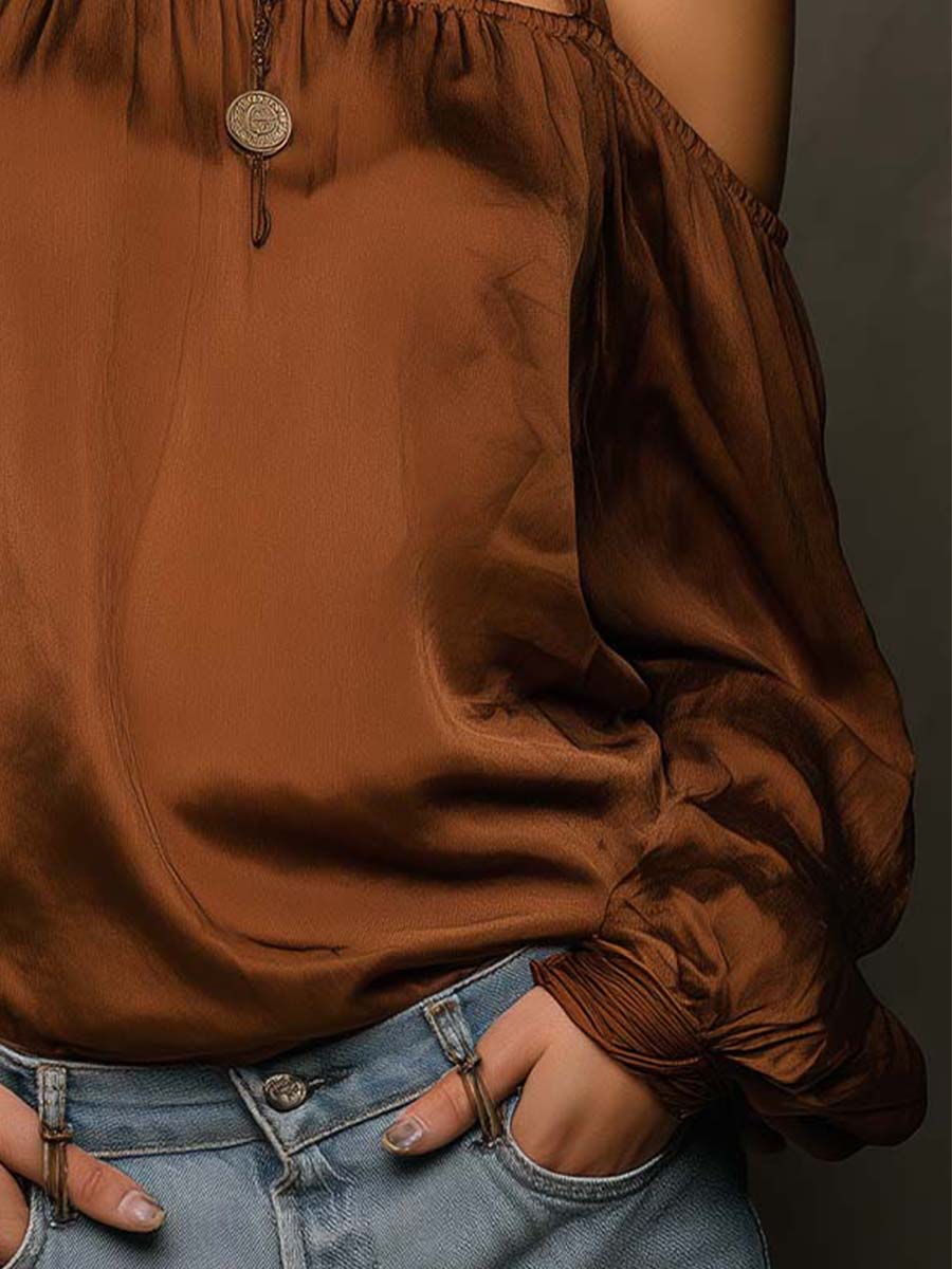 Off-Shoulder Matte Satin Blouse