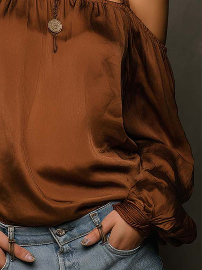 Off-Shoulder Matte Satin Blouse