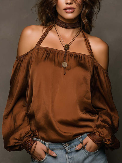 Off-Shoulder Matte Satin Blouse