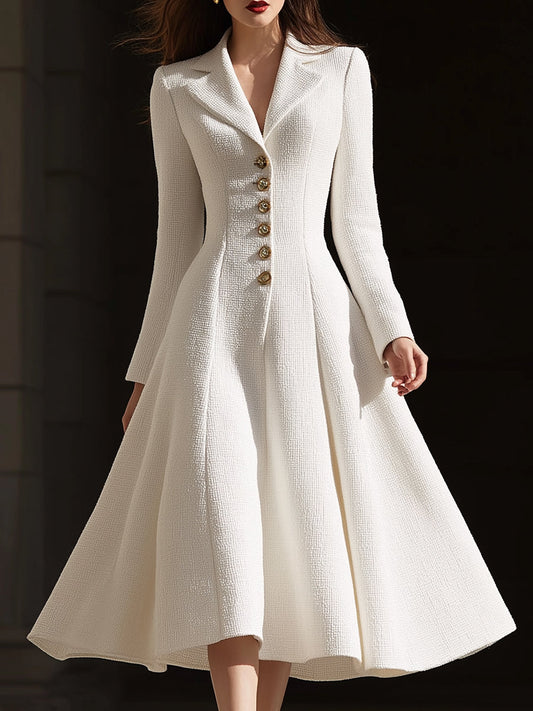 Ivory Tweed Tailored Lapel Midi Dress