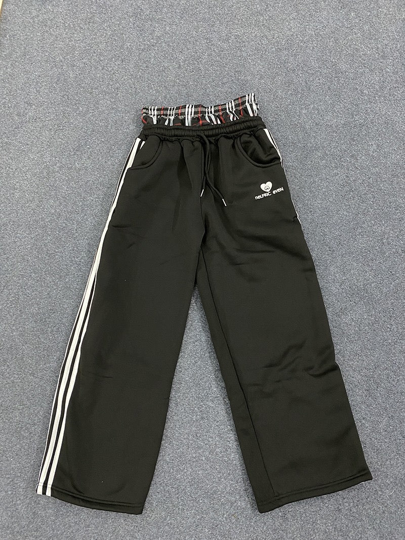Plaid Layer Wide-Leg Sweatpants