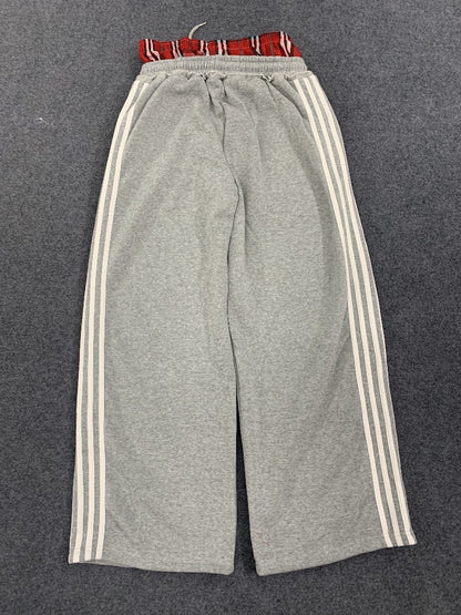 Plaid Layer Wide-Leg Sweatpants