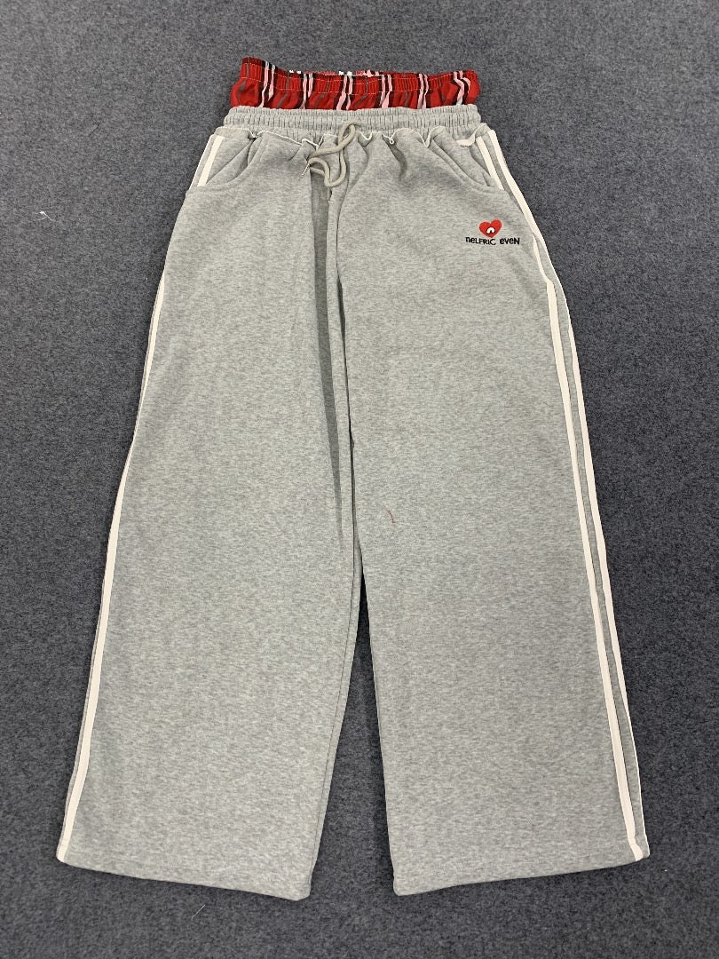 Plaid Layer Wide-Leg Sweatpants