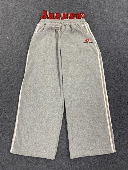 Plaid Layer Wide-Leg Sweatpants