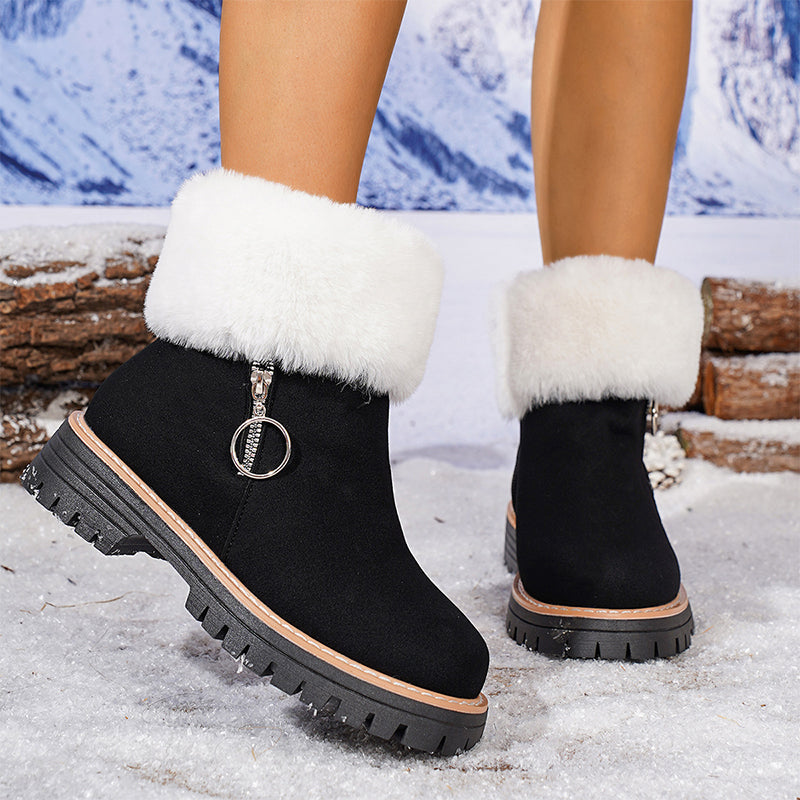 Women's Faux Fur Ankle Snow Boots with Zipper