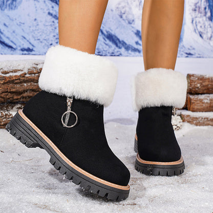 Women's Faux Fur Ankle Snow Boots with Zipper